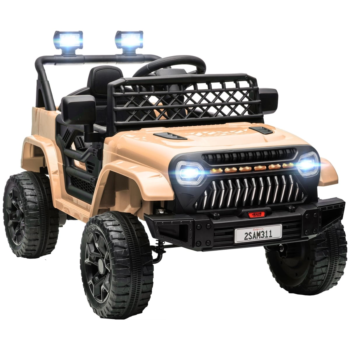 NT85943 Qaba 12V Ride On Truck, Battery Powered Kids Electric Car with Remote Control, 3 Speeds - Khaki
