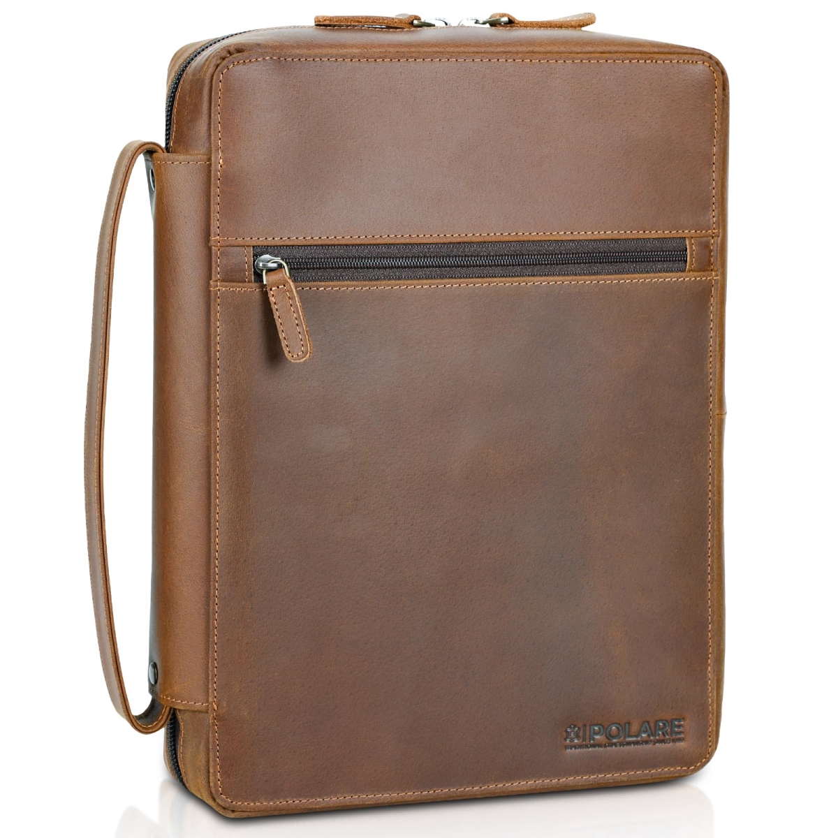 NT86352 Polare Full Grain Leather Bible Cover Church Bag - Light Brown