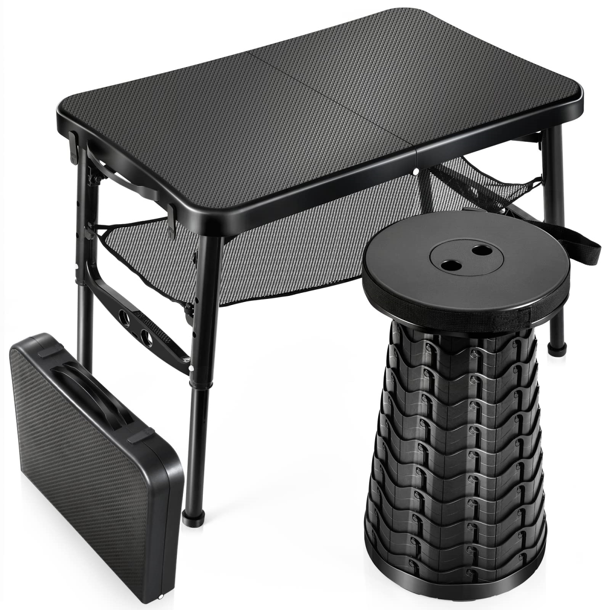 NT86388 Retractable Folding Table & Stool Set, Portable & Lightweight for Outdoor Picnic, Beach, Camp, Lap Desk, Bed Table