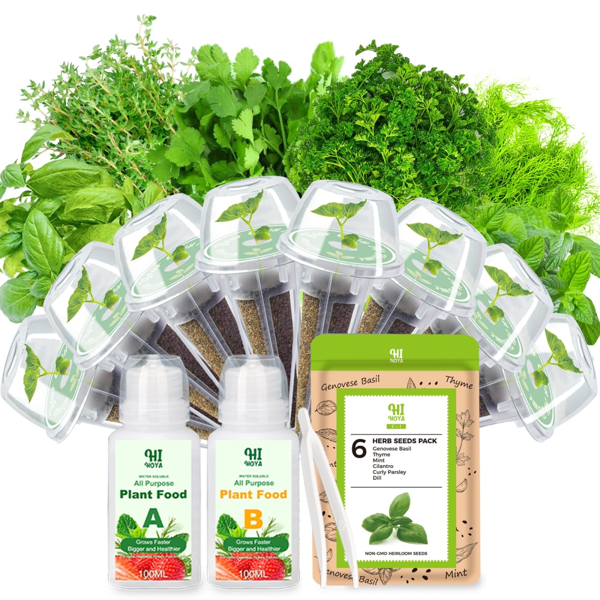 Herb Seed Pods for Hydroponics Growing Systems, 8 Pods with 600 Plus Seeds of Cilantro, Thyme, Mint, Basil, Parsley & Dill