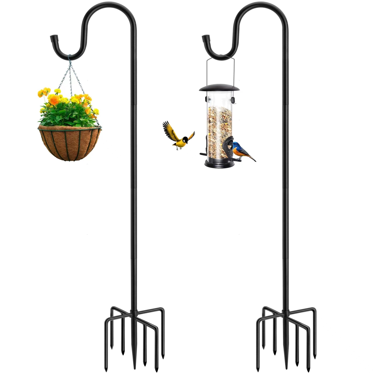 84 in. Shepherds Hooks for Outdoor, Heavy Duty Garden Bird Feeder Pole, Solar Light Lanterns, Outdoor Plant Hanger Hook - Pack of 2
