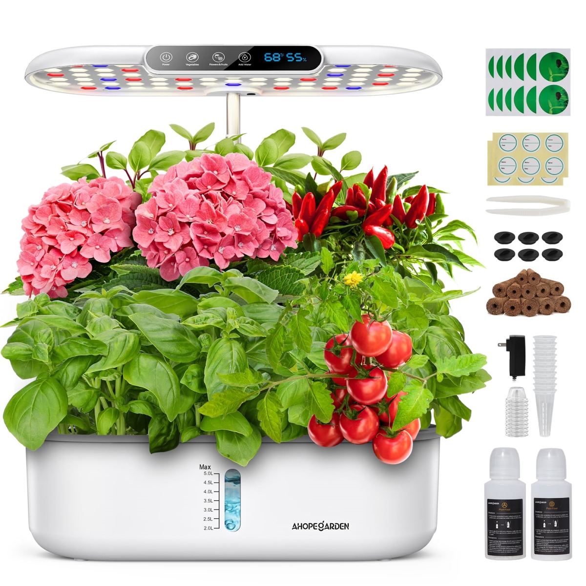 NT86538 Ahopegarden Hydroponics Growing System Kit - Indoor Herb Garden with LCD Display & LED Grow Light