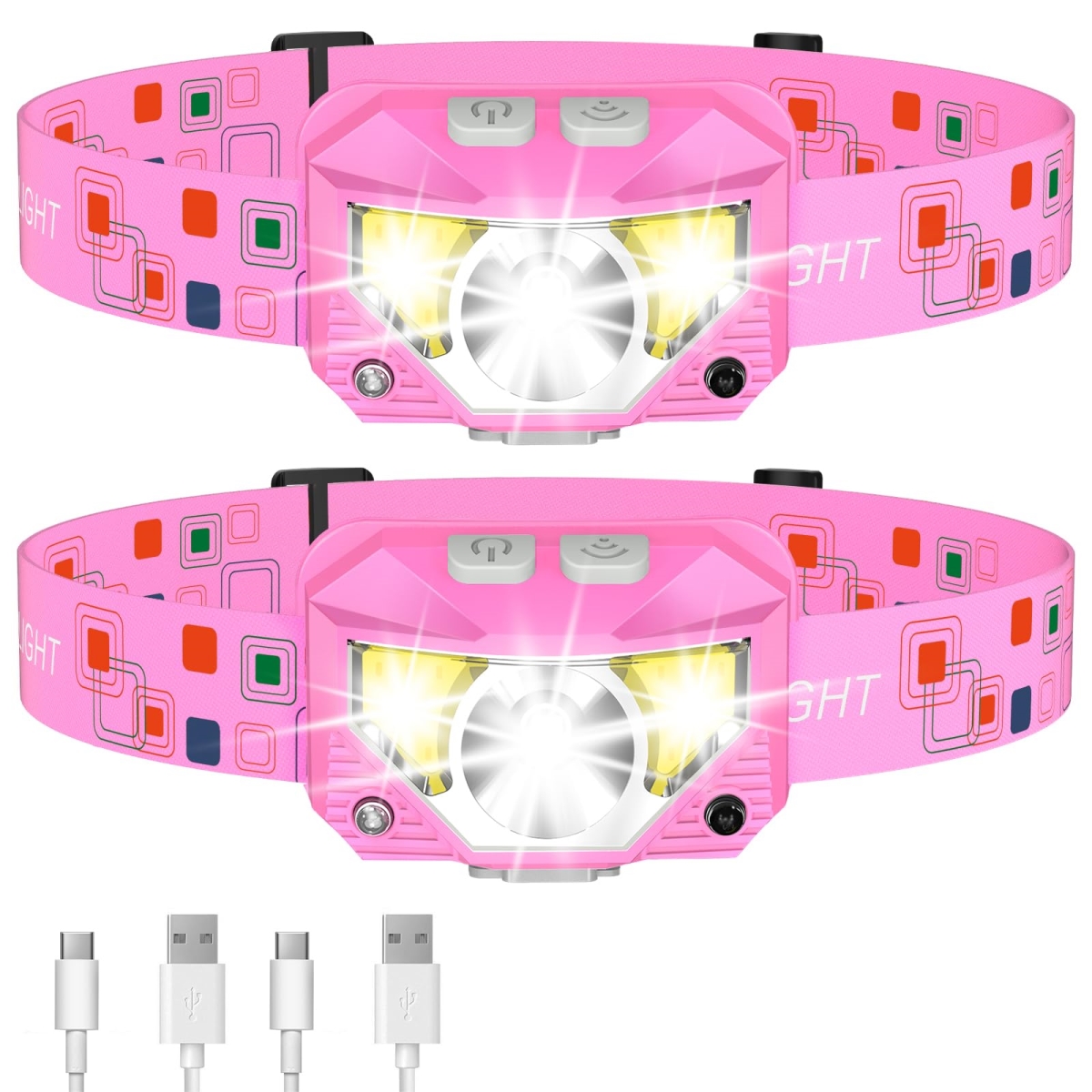 NT86665 LHKNL Headlamp Flashlights, High Lumens LED Rechargeable Headlight, Pink - Pack of 2