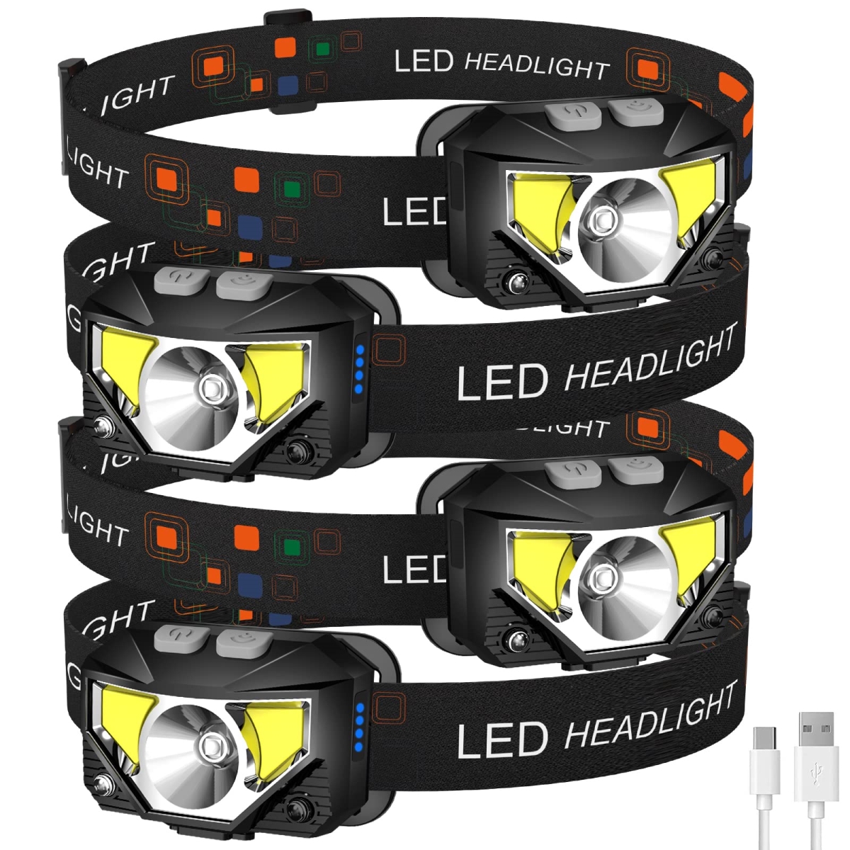 NT86675 LHKNL Headlamp Flashlights Ultra Bright LED Rechargeable Headlight with White Red Light - Pack of 4