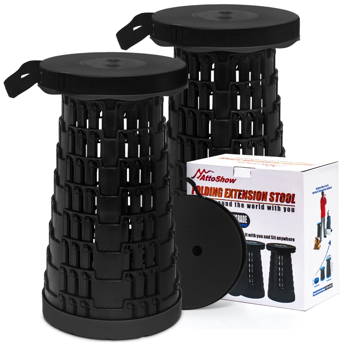 NT86786 2025 Upgraded Collapsible Stool Set, Portable Folding Chair for Outdoor Activities - Max 500 lbs - Black - Pack of 2