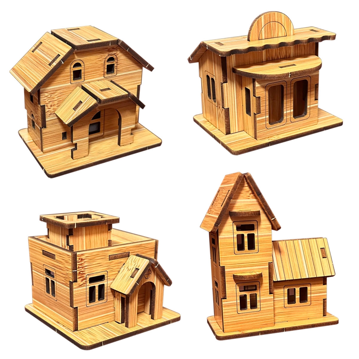 NT87107 3D Wooden Puzzle for Adults, Mini House Model Kits, 3D Jigsaw Brain Teaser, Log Cabin DIY - 4 Piece