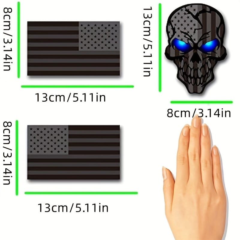 NT31139 Reflective All Black American Flag Stickers for Trucks, 3 Piece