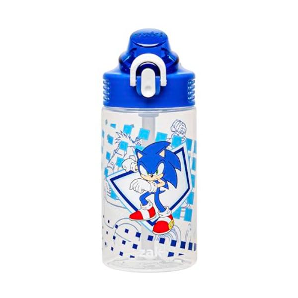NT87298 16 oz Designs Sage Sonic the Hedgehog Water Bottle, Durable Plastic with Straw & Leak-Proof Spout Cover