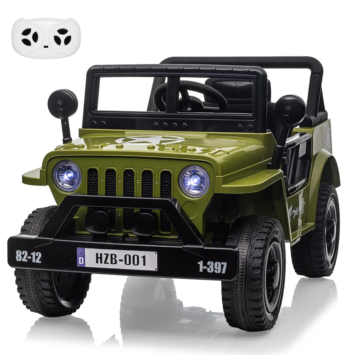 NT87399 12V Ride On Truck Car for Kids, Electric with Remote Control, MP3, LED Lights, Double Doors, Safety Belt, Green