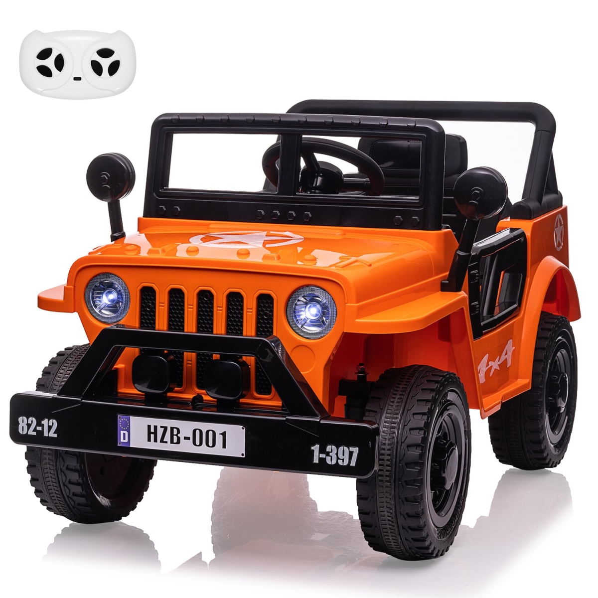 NT87400 12V Ride On Truck Car for Kids, Electric with Remote Control, MP3, LED Lights, Double Doors, Safety Belt, Orange