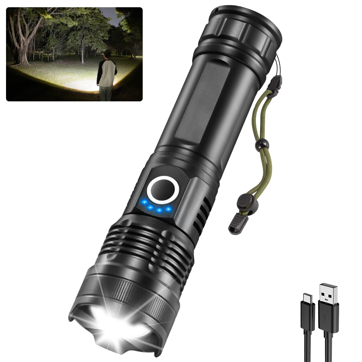 NT87438 Rechargeable High Lumens LED Flashlights, Adjustable Tactical Flashlights for Home Emergencies