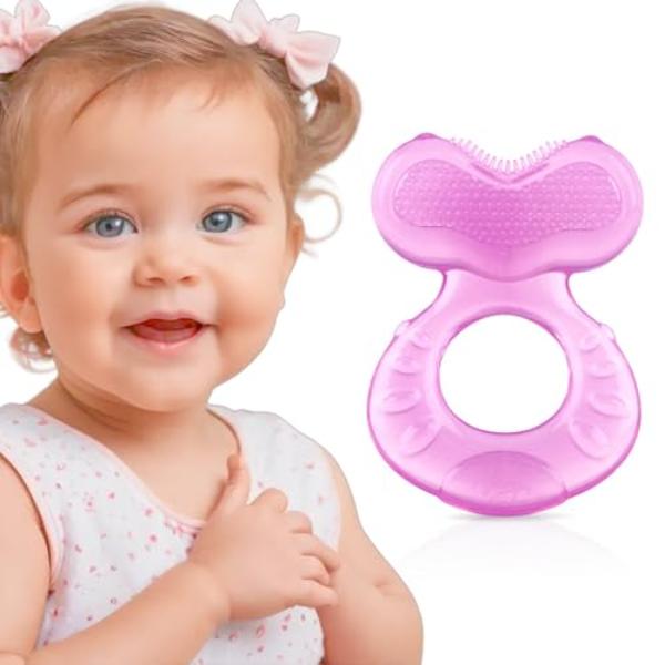 NT87497 Nuby Silicone Teethe-EEZ Teether with Bristles, Pink