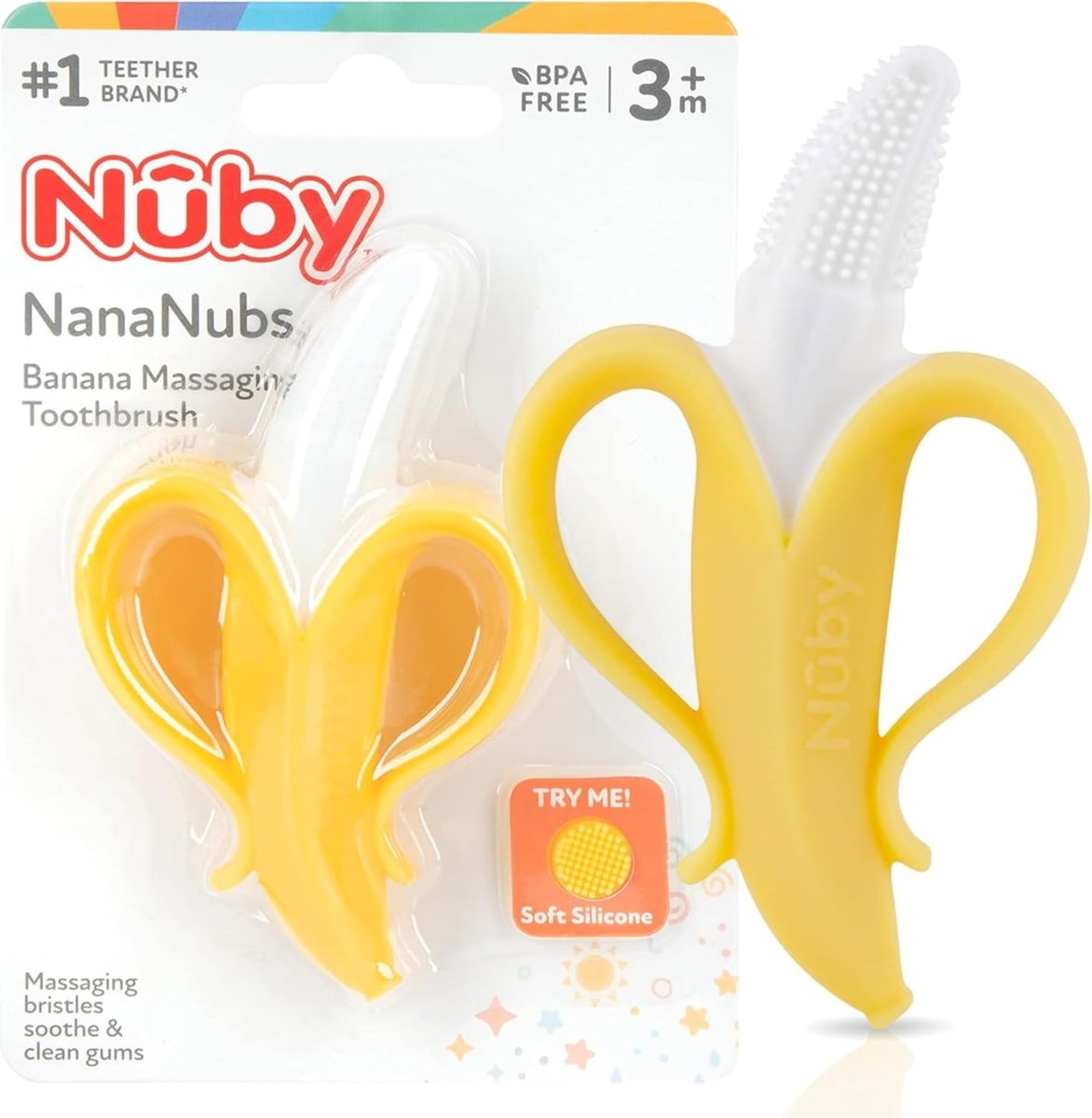 NT87525 Nuby Nananubs Banana Massaging Teether for Babies, Silicone Teether for Sore Gums - 3 Months & Up