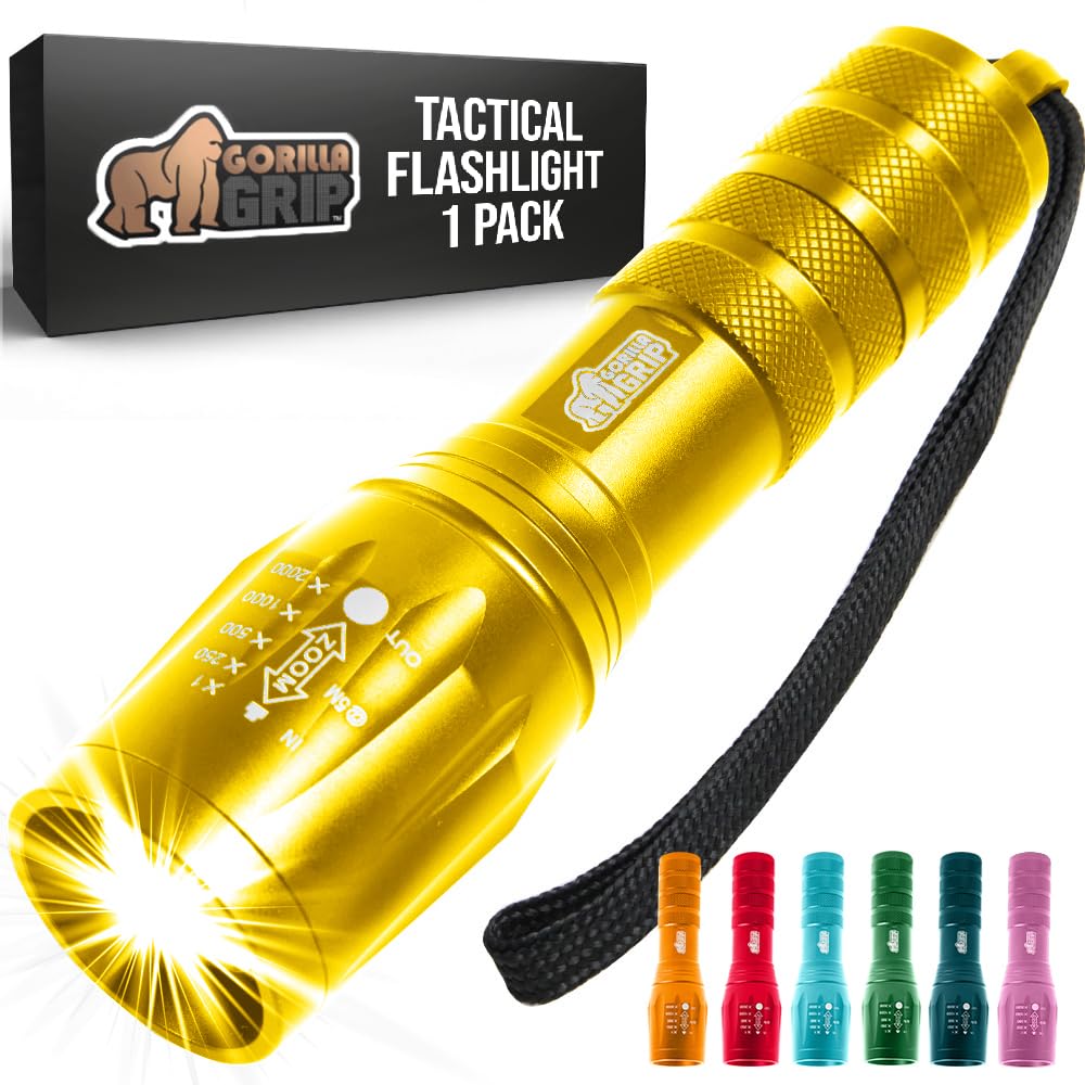 NT87532 GORILLA GRIP LED Tactical Flashlights, 750 ft. High Lumens, Water Resistant, Ultra Bright, Gold
