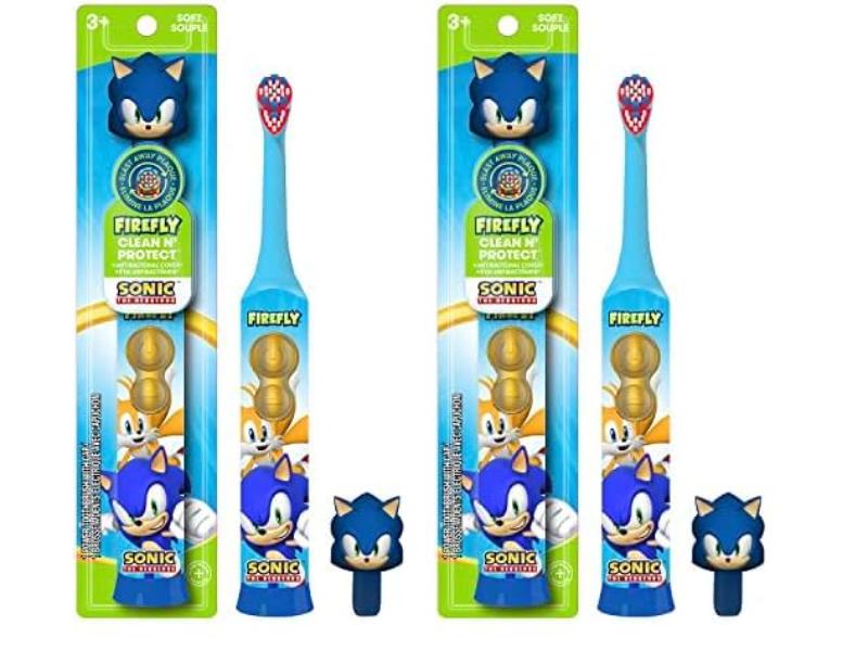 Clean N Protect Sonic The Hedgehog Toothbrush with 3D Cover, Soft Bristles, Anti-Slip Grip, Battery Included, Age 3 Plus - Pack of 2