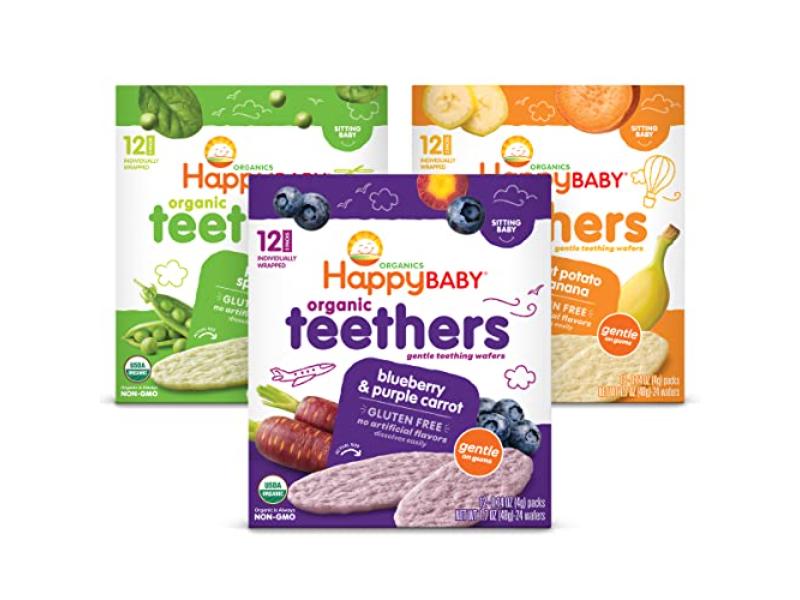 NT87621 Happy Baby Organics Teether, 3 Flavor Variety Pack - 12 Count - Pack of 3