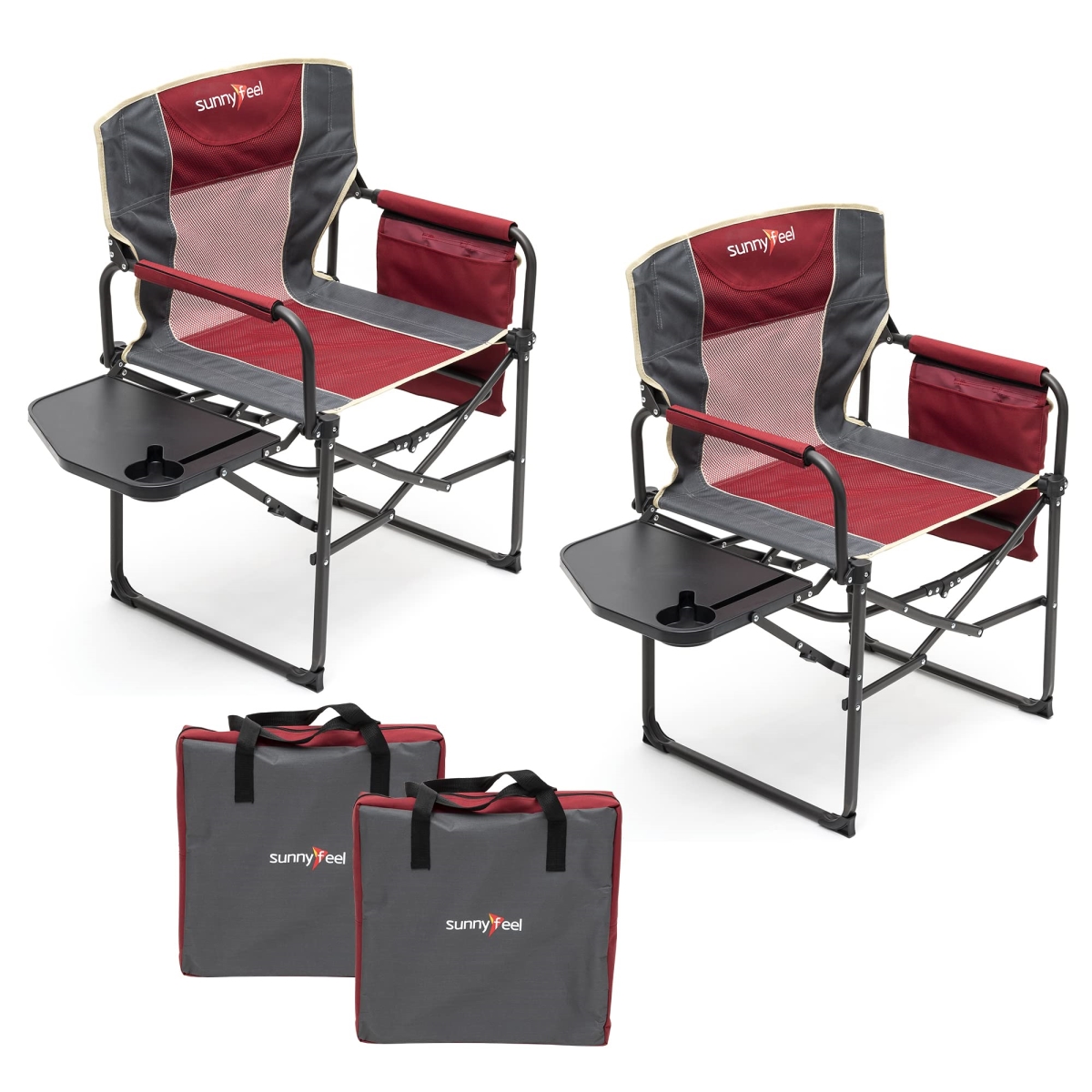 NT87691 SUNNYFEEL Camping Directors Chair, Heavy Duty, Oversized Portable Folding Chair with Side Table & Pocket