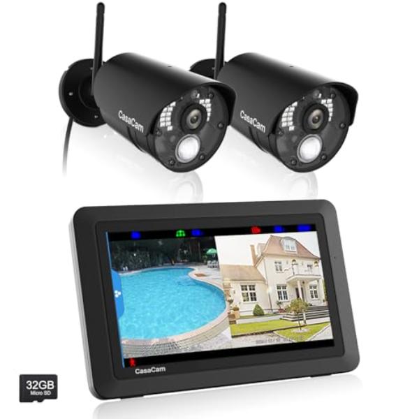 NT87708 Wireless Security Camera System with 7 in. Touchscreen Monitor & 2 HD Camera