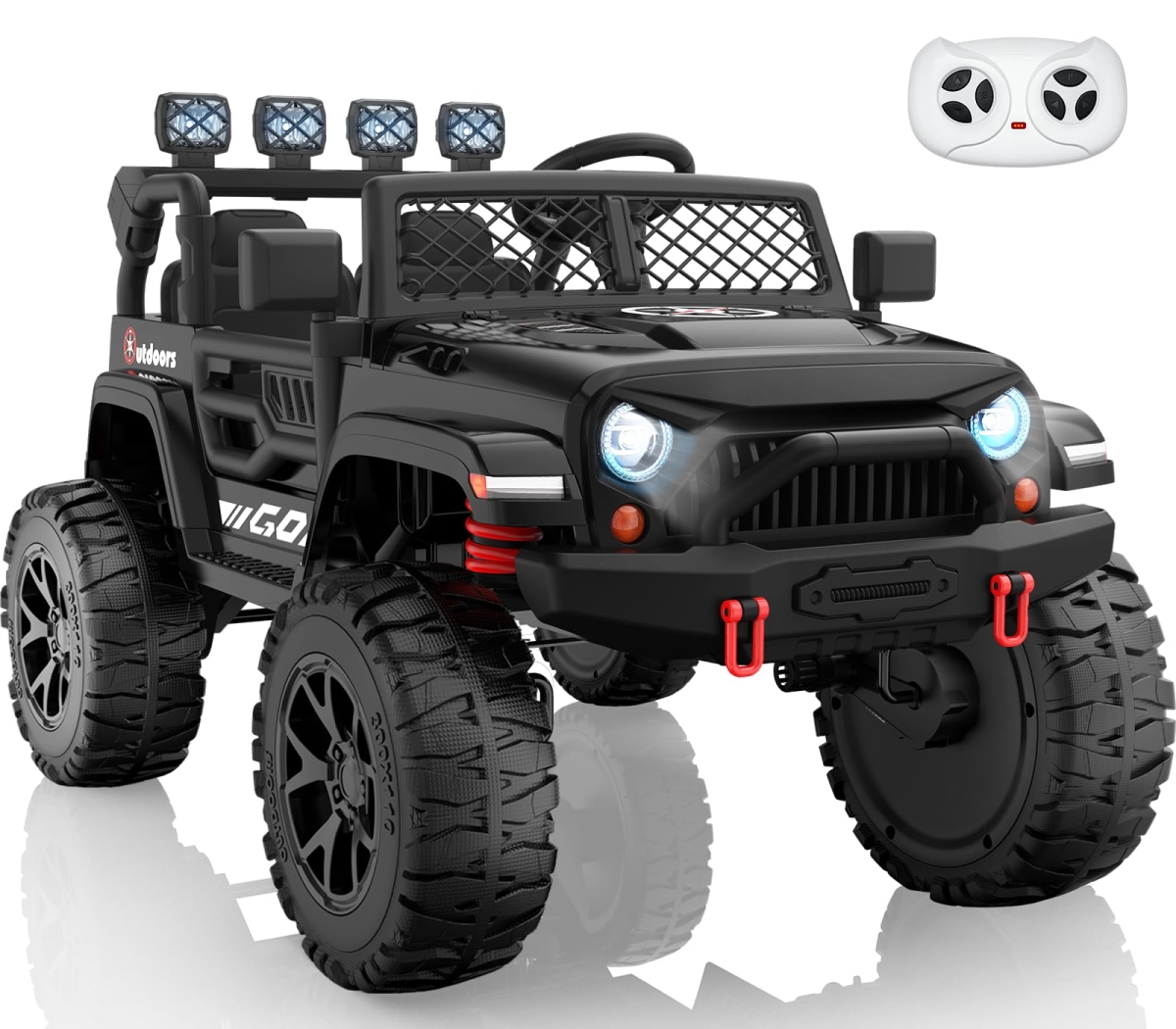 NT87818 24V 2 Seater Kids Ride On Electric Truck Car with Remote Control, 4WD, LED Searchlight, Bluetooth Music & Horn - Black