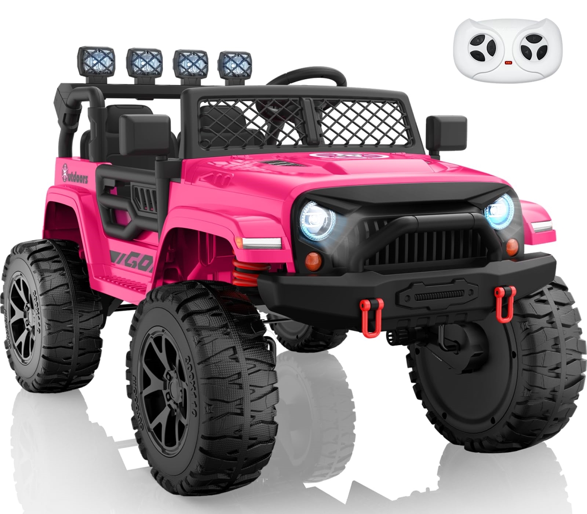 NT87819 24V 2 Seater Kids Ride On Electric Truck Car, Remote Control, 4WD, LED Searchlight, Bluetooth Music & Horn - Pink