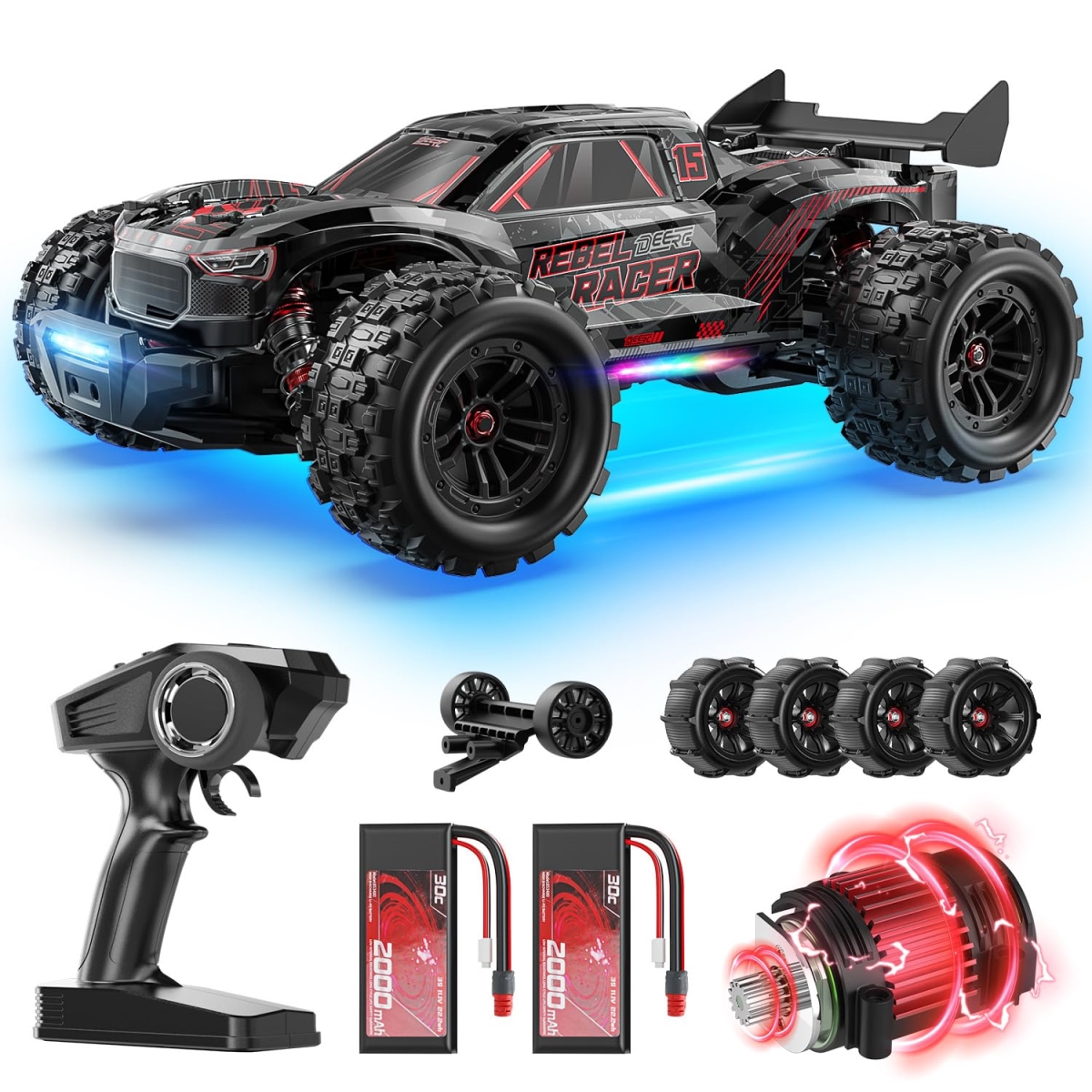 NT87845 DEERC 1-14 Scale Brushless Remote Control Car, Max 46 Plus MPH, 4WD Waterproof Off-Road Truck