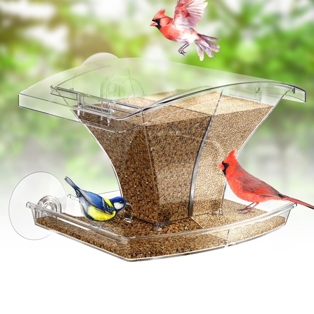 NT87947 Window Bird Feeder with Waterproof Seed Storage & Strong Suction Cups