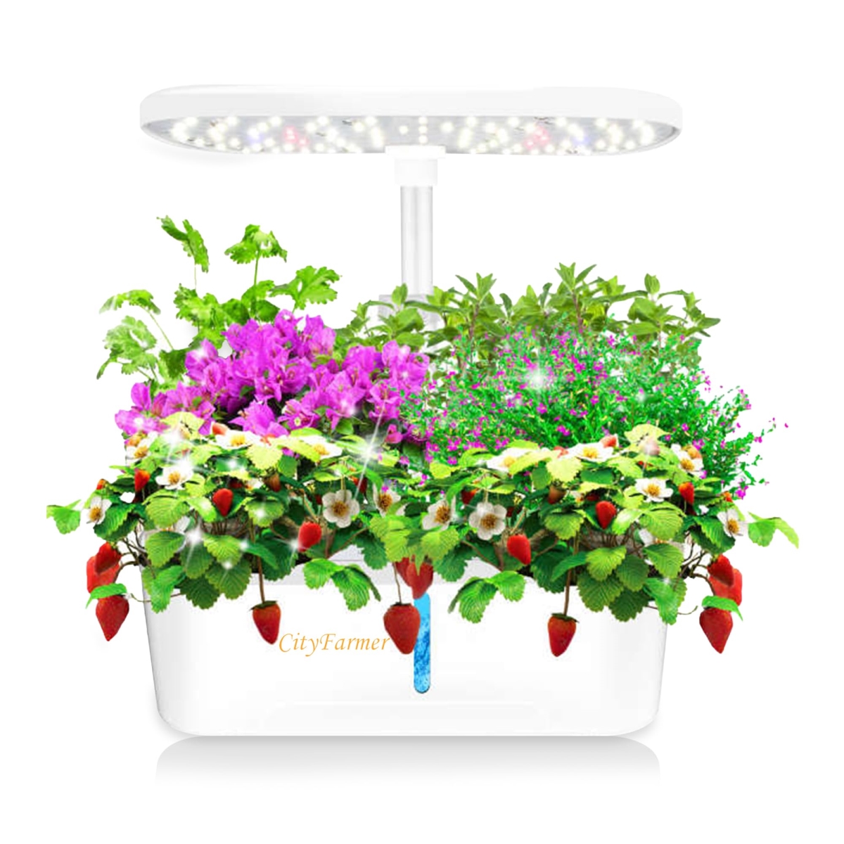 NT88004 Indoor Hydroponics Growing System - Fresh Vegetable & Herb Garden Kit with LED Grow Light, Smart Water Pump, Timer - White