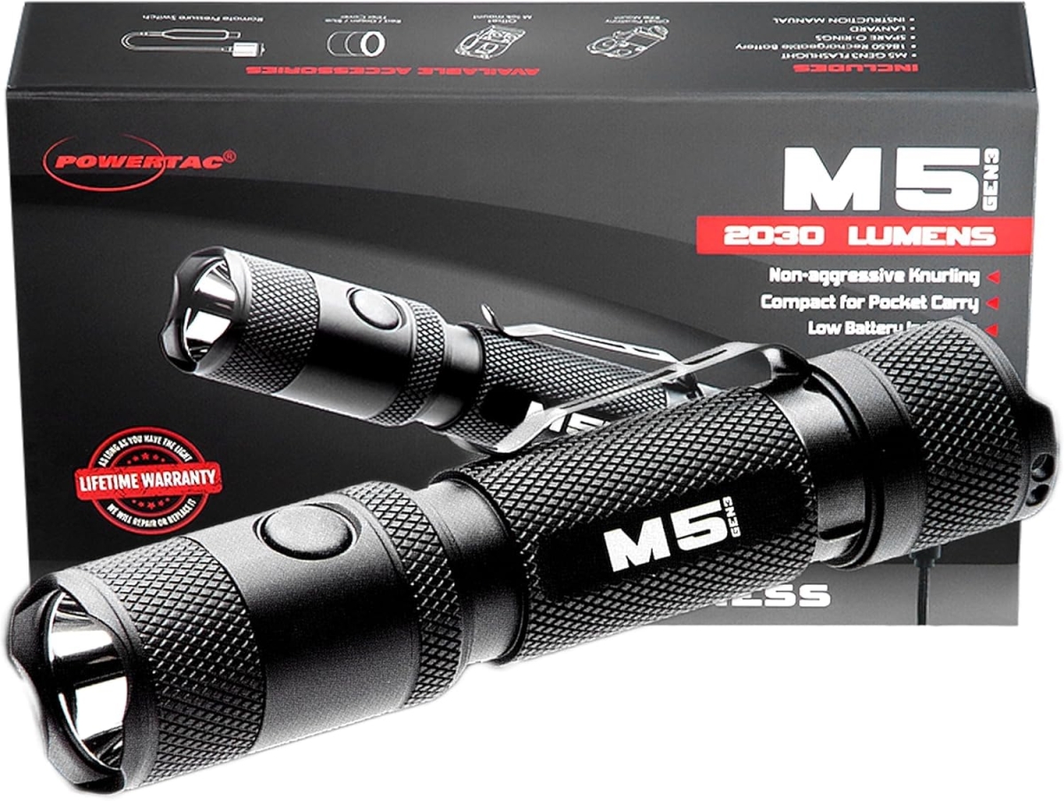 NT88080 PowerTac M5-G3 2030 Lumens Rechargeable Tactical Flashlights