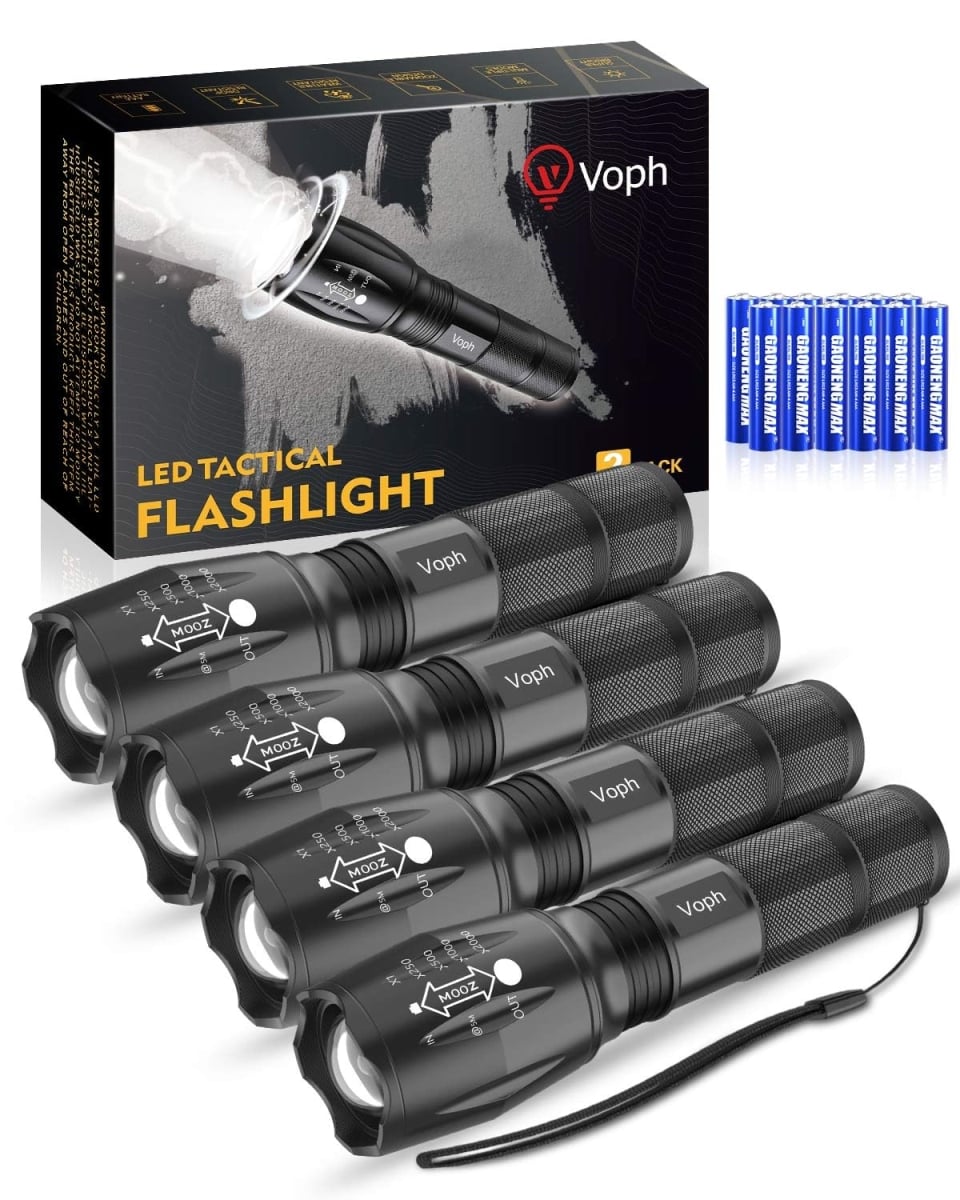 NT83768 Flashlights 5 Modes High Lumens Tactical LED Flash Light, Waterproof, Zoomable for Camping - Pack of 4