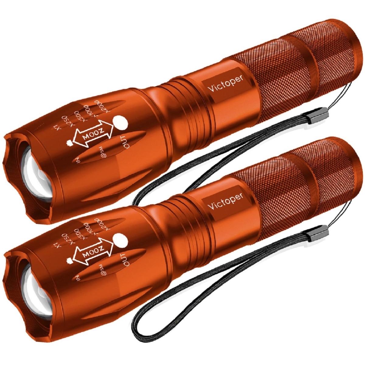 NT83783 Victoper LED Flashlight Bright High Lumens Tactical Flashlights with 5 Modes, Waterproof Zoomable, Orange - Pack of 2