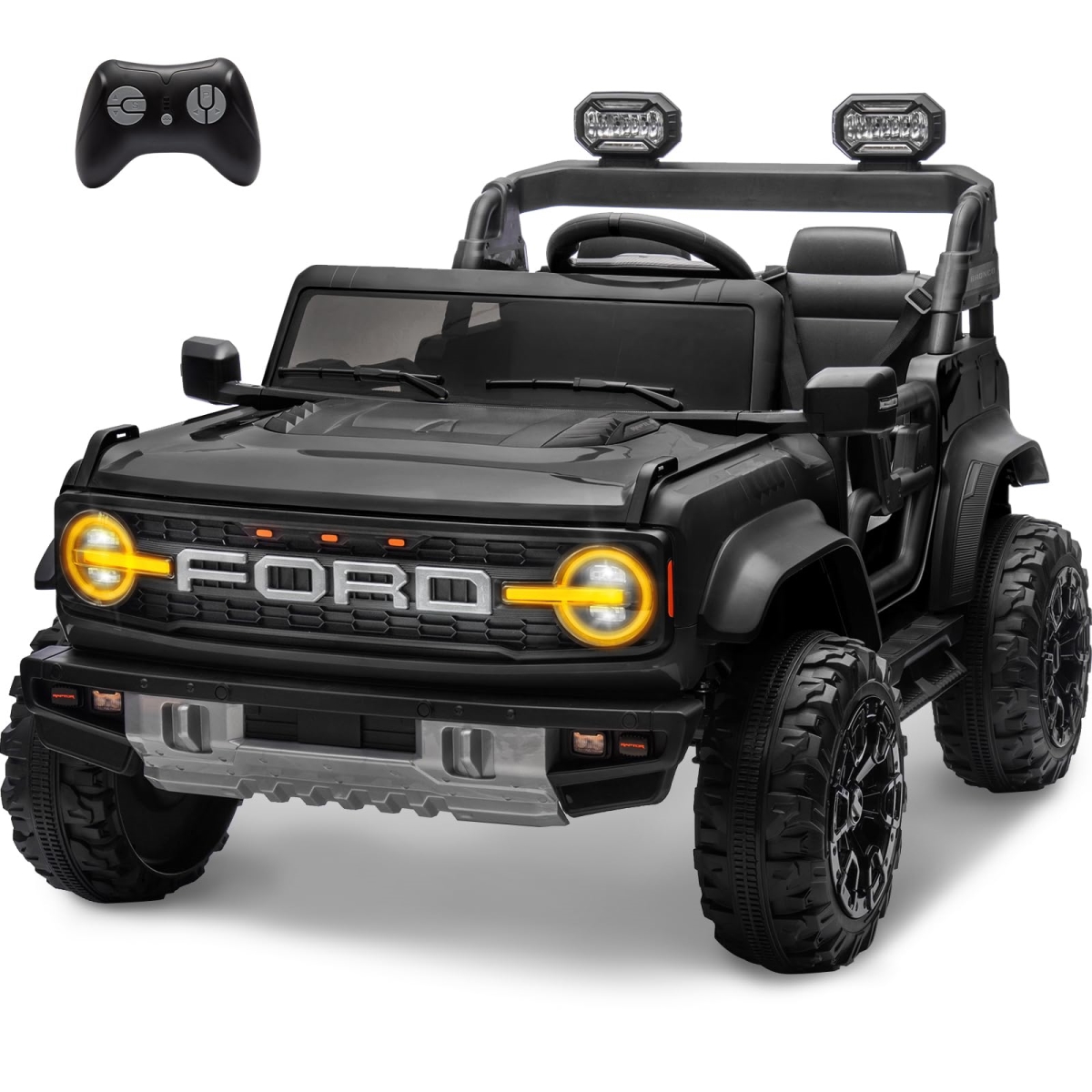 NT83879 ENYOPRO 24V Ford Bronco Raptor Electric Car for Kids, 2 Seater Ride On Truck with Remote Control - Black