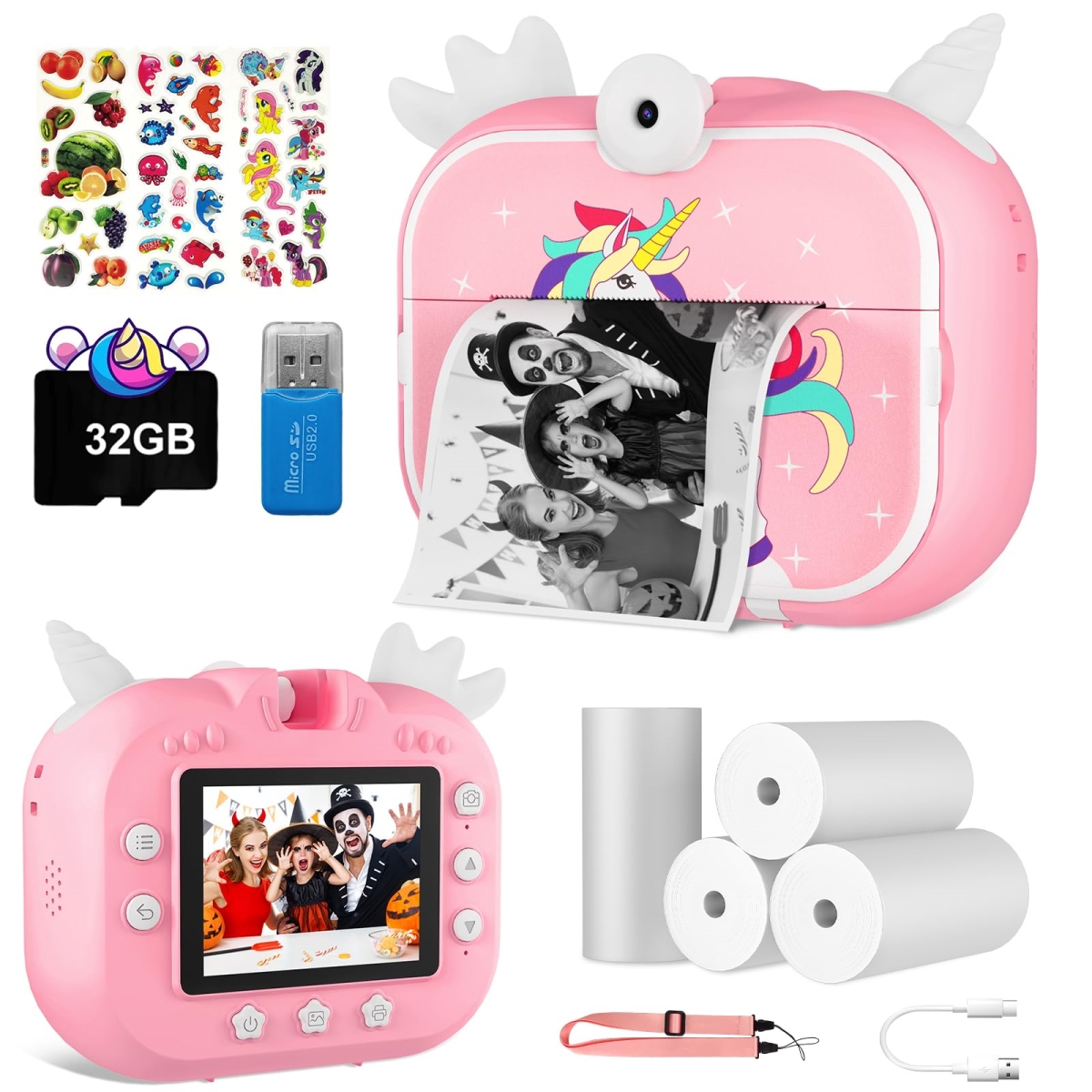 NT83929 Instant Print Digital Camera for Kids, 20MP Selfie Video Camera for 6-12 Year Old
