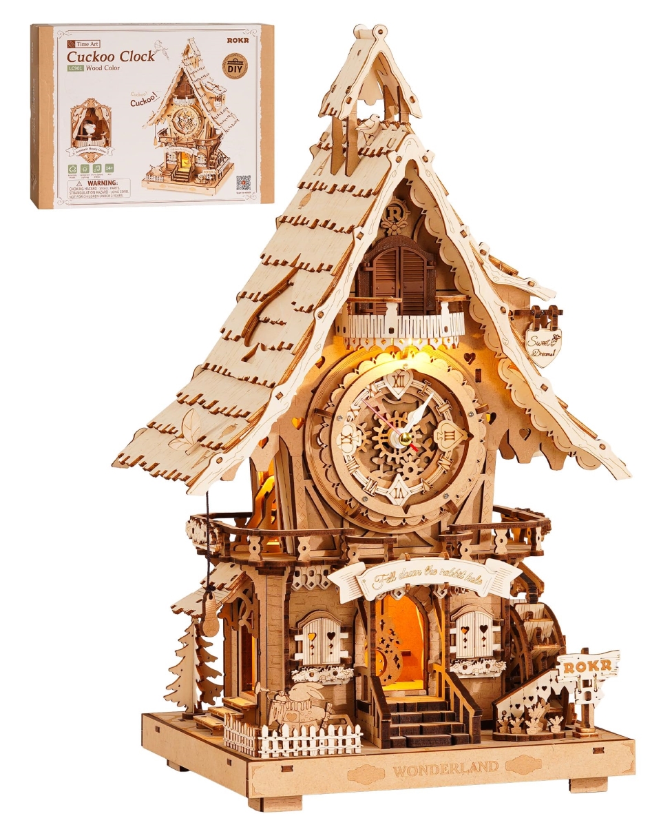 NT83998 ROKR 3D Wooden Puzzle for Adults, Wooden Clock Model Kit - 435 Piece