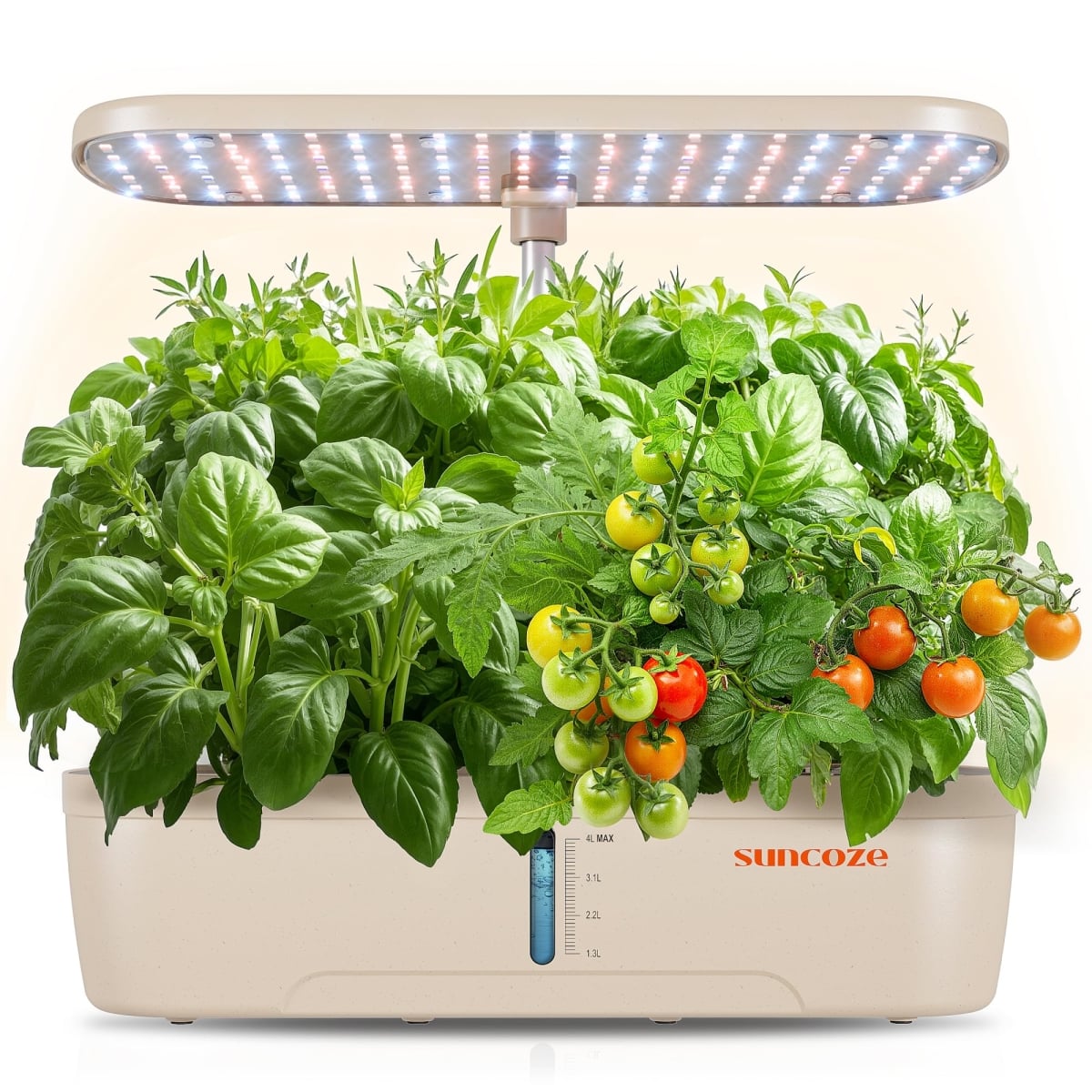 NT84061 SUNCOZE Hydroponics Growing System Kit 12 Pods, Indoor Herb Garden with LED Grow Light, Adjustable Height - Beige