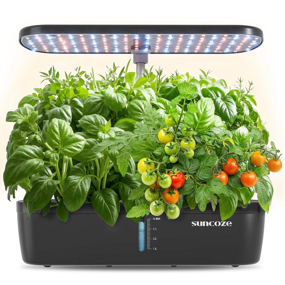 NT84062 SUNCOZE Hydroponics Growing System Kit 12 Pods, Indoor Herb Garden with LED Grow Light, Adjustable Height - Black