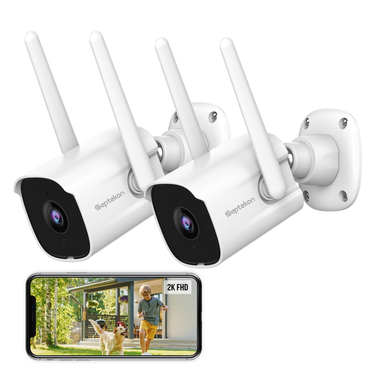 NT84126 Septekon 2K Security Camera Outdoor - Pack of 2