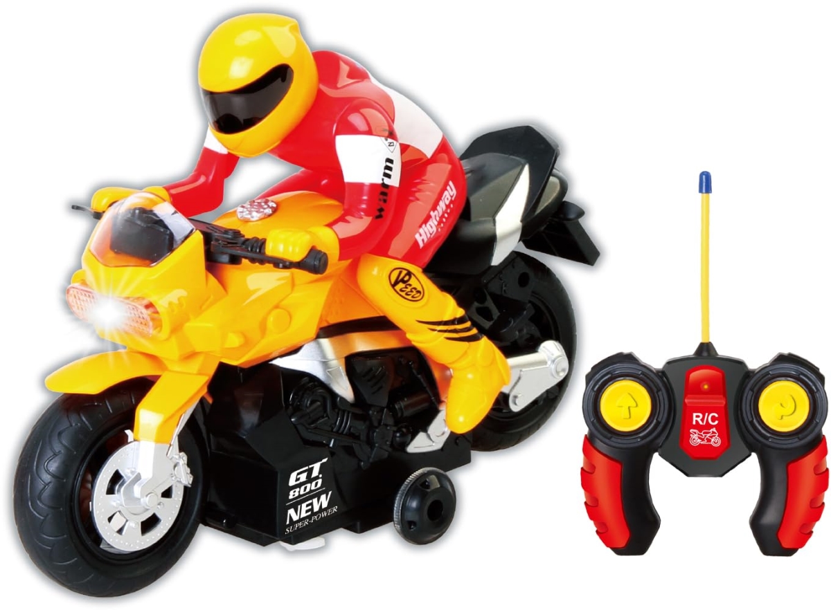 NT84144 PowerTRC 360 Degree Spinning Remote Control Race Motorcycle with Light & Sound - Yellow