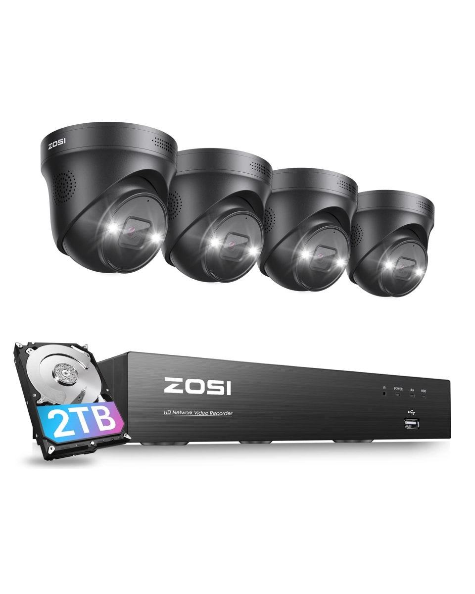 NT84150 ZOSI 4K PoE Security Camera System with 16 Channel 8MP NVR & 2TB HDD, 4K Wired PoE IP Camera - 4 Piece