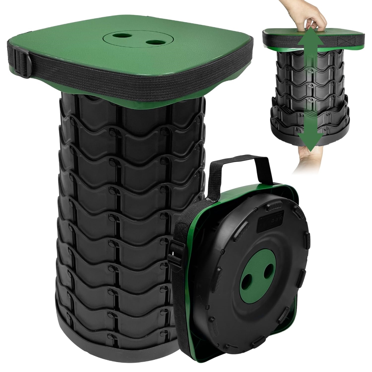 NT84192 Collapsible Folding Chair, Upgrade Square Telescoping Stool, Portable Retractable Stool - Green