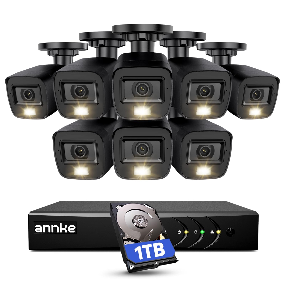 NT84232 ANNKE 3K Lite Security Camera System with AI Detection, 8CH DVR, 8 x 2MP IP67 Camera, Color Night Vision, 1TB HDD