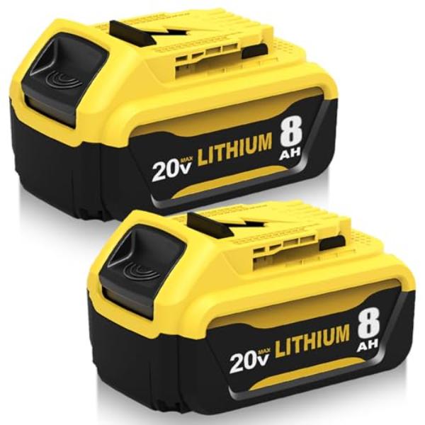 NT84263 8.0Ah Replacement for Dewalt 20v Max Lithium Battery for Cordless Power Tools - Yellow - Pack of 2