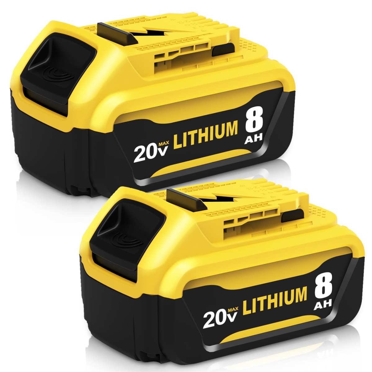 NT84273 8000 mAh Replacement for Dewalt 20V Lithium Battery Max Series Tools, Yellow - Pack of 2