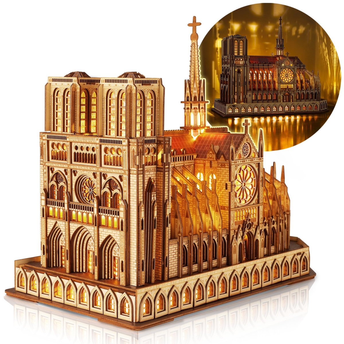 NT84320 LED 3D Wood Puzzle - Notre Dame de Paris Architecture Model Night Edition with LED Lighting