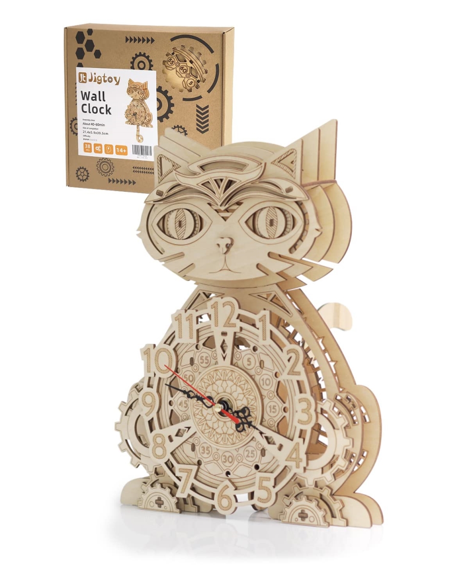 NT84386 3D Puzzle Cat Clock Wooden Desk Decor