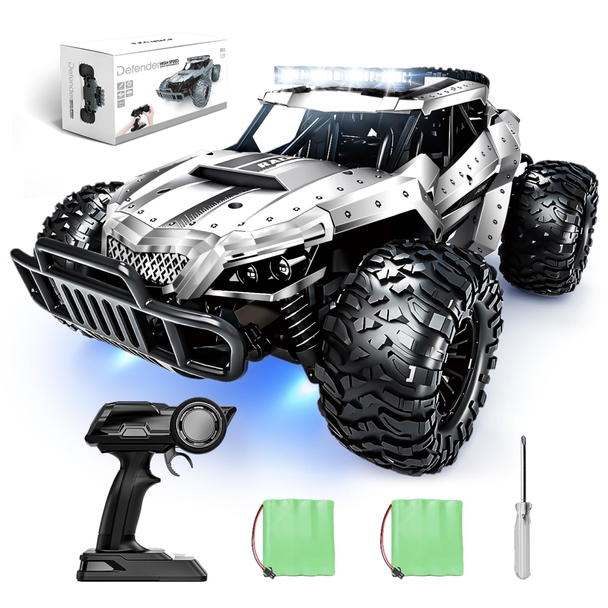 NT84459 Tecnock 1-16 Scale Remote Control Car, High Speed 20 KMH All-Terrain Monster Truck, Silver