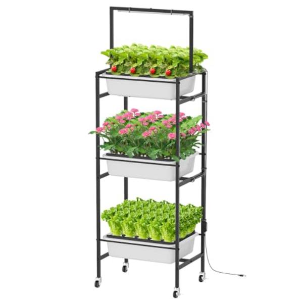 NT84483 CADUKE Hydroponics Growing System Kit, 60 Pods Herb Garden with LED Grow Light & Wheels