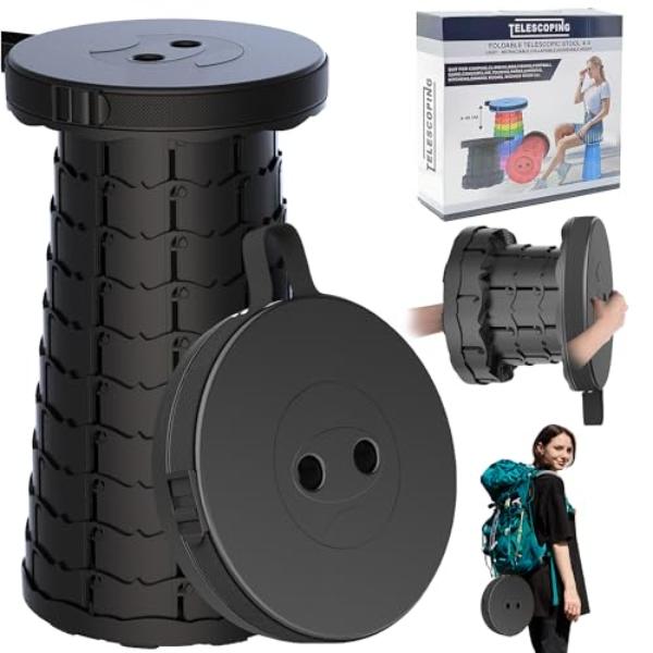 NT84720 Upgraded Collapsible Stool with Adjustable Strap, Lightweight Folding Stool, 400 lbs Capacity