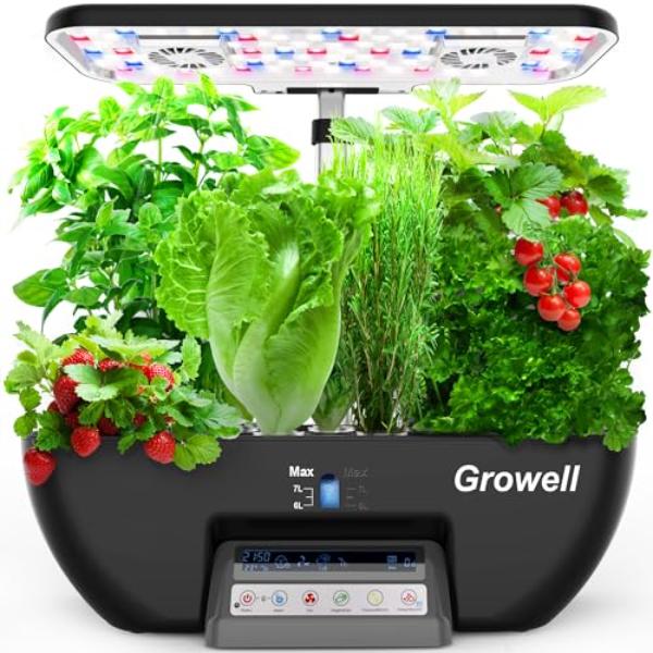 NT84746 Hydroponics Growing System Kit, 17 Pods Herb Garden with Full-Spectrum Grow Lights & Fans, Indoor Garden - Black & Gray