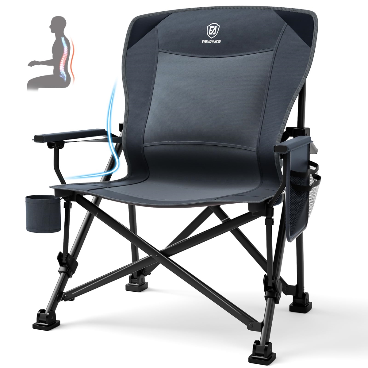 NT84760 EVER ADVANCED Oversized Folding Camping Chair with Adjustable Lumbar Support