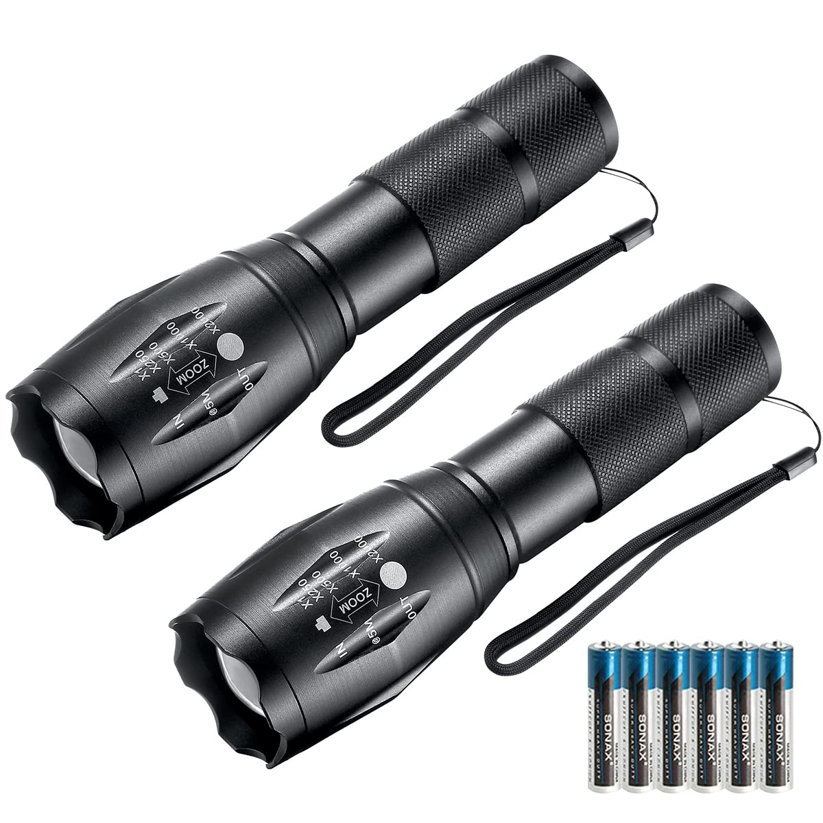NT84768 LED Flashlights Tactical High Lumens Lights with Batteries - Pack of 2